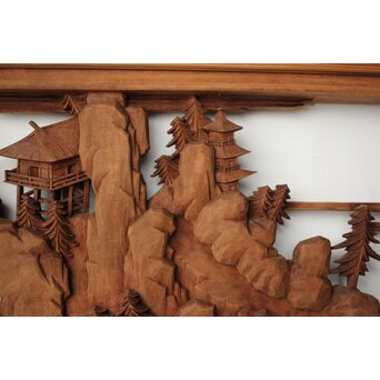 大島五雲 井波彫刻 木彫欄間 【近江八景 石山秋月/粟津晴嵐】2枚1組　R0371 