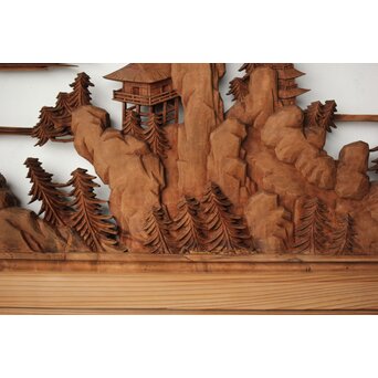 大島五雲 井波彫刻 木彫欄間 【近江八景 石山秋月/粟津晴嵐】2枚1組　R0371 