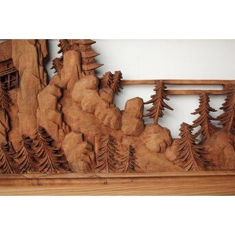 大島五雲 井波彫刻 木彫欄間 【近江八景 石山秋月/粟津晴嵐】2枚1組　R0371 岩の表現が見事