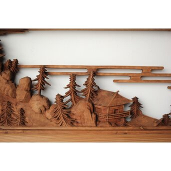 大島五雲 井波彫刻 木彫欄間 【近江八景 石山秋月/粟津晴嵐】2枚1組　R0371 