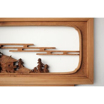 大島五雲 井波彫刻 木彫欄間 【近江八景 石山秋月/粟津晴嵐】2枚1組　R0371 