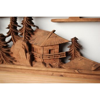 大島五雲 井波彫刻 木彫欄間 【近江八景 石山秋月/粟津晴嵐】2枚1組　R0371 