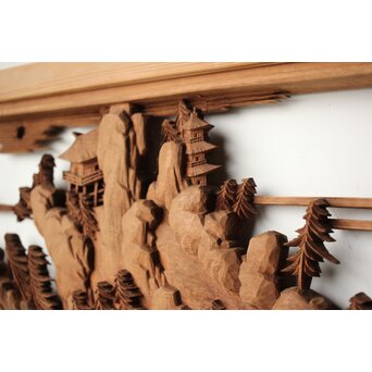 大島五雲 井波彫刻 木彫欄間 【近江八景 石山秋月/粟津晴嵐】2枚1組　R0371 