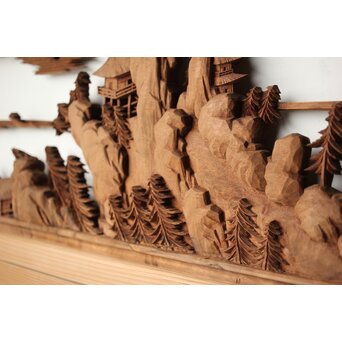 大島五雲 井波彫刻 木彫欄間 【近江八景 石山秋月/粟津晴嵐】2枚1組　R0371 