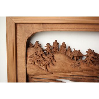 大島五雲 井波彫刻 木彫欄間 【近江八景 石山秋月/粟津晴嵐】2枚1組　R0371 