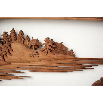 大島五雲 井波彫刻 木彫欄間 【近江八景 石山秋月/粟津晴嵐】2枚1組　R0371 