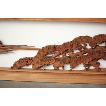 大島五雲 井波彫刻 木彫欄間 【近江八景 石山秋月/粟津晴嵐】2枚1組　R0371 