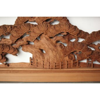 大島五雲 井波彫刻 木彫欄間 【近江八景 石山秋月/粟津晴嵐】2枚1組　R0371 