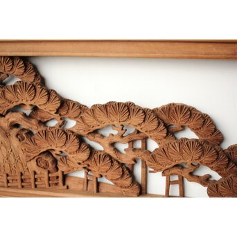 大島五雲 井波彫刻 木彫欄間 【近江八景 石山秋月/粟津晴嵐】2枚1組　R0371 