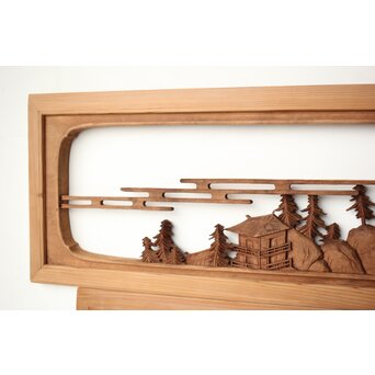 大島五雲 井波彫刻 木彫欄間 【近江八景 石山秋月/粟津晴嵐】2枚1組　R0371 