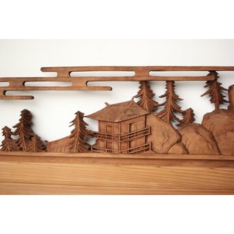 大島五雲 井波彫刻 木彫欄間 【近江八景 石山秋月/粟津晴嵐】2枚1組　R0371 