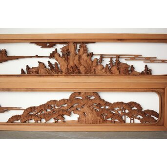 大島五雲 井波彫刻 木彫欄間 【近江八景 石山秋月/粟津晴嵐】2枚1組　R0371 