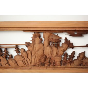 大島五雲 井波彫刻 木彫欄間 【近江八景 石山秋月/粟津晴嵐】2枚1組　R0371 