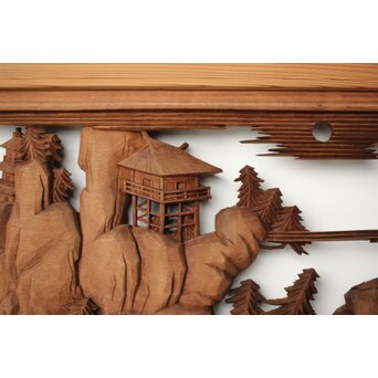 大島五雲 井波彫刻 木彫欄間 【近江八景 石山秋月/粟津晴嵐】2枚1組　R0371 