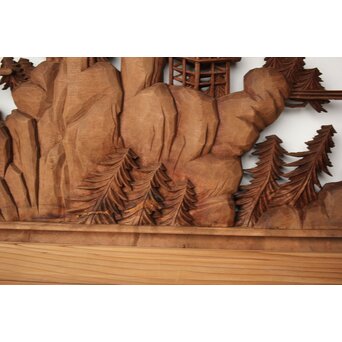 大島五雲 井波彫刻 木彫欄間 【近江八景 石山秋月/粟津晴嵐】2枚1組　R0371 