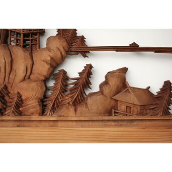 大島五雲 井波彫刻 木彫欄間 【近江八景 石山秋月/粟津晴嵐】2枚1組　R0371 