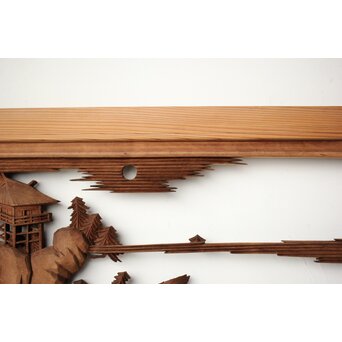 大島五雲 井波彫刻 木彫欄間 【近江八景 石山秋月/粟津晴嵐】2枚1組　R0371 