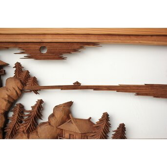 大島五雲 井波彫刻 木彫欄間 【近江八景 石山秋月/粟津晴嵐】2枚1組　R0371 