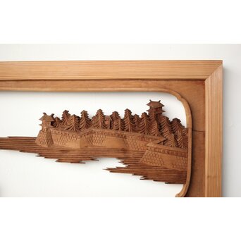 大島五雲 井波彫刻 木彫欄間 【近江八景 石山秋月/粟津晴嵐】2枚1組　R0371 