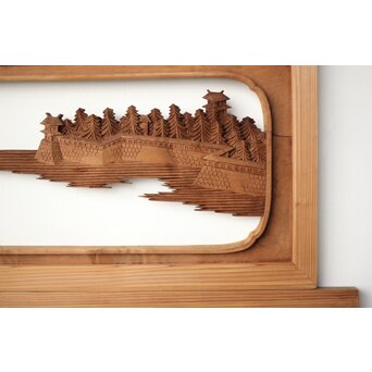 大島五雲 井波彫刻 木彫欄間 【近江八景 石山秋月/粟津晴嵐】2枚1組　R0371 