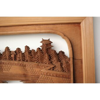 大島五雲 井波彫刻 木彫欄間 【近江八景 石山秋月/粟津晴嵐】2枚1組　R0371 