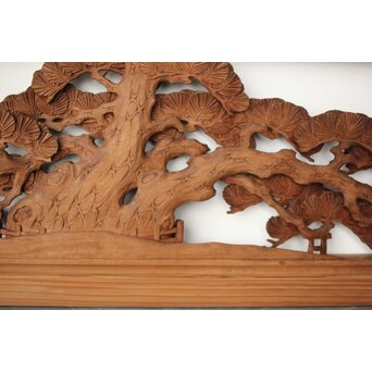 大島五雲 井波彫刻 木彫欄間 【近江八景 石山秋月/粟津晴嵐】2枚1組　R0371 