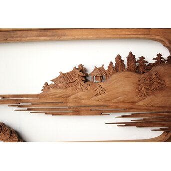 大島五雲 井波彫刻 木彫欄間 【近江八景 石山秋月/粟津晴嵐】2枚1組　R0371 