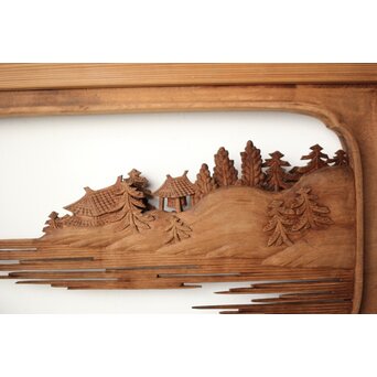 大島五雲 井波彫刻 木彫欄間 【近江八景 石山秋月/粟津晴嵐】2枚1組　R0371 