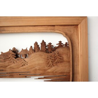 大島五雲 井波彫刻 木彫欄間 【近江八景 石山秋月/粟津晴嵐】2枚1組　R0371 