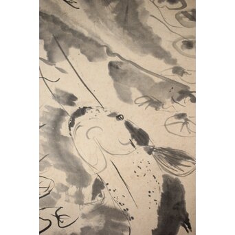 房山人 沼の舞 紙本水墨掛軸　Z453 