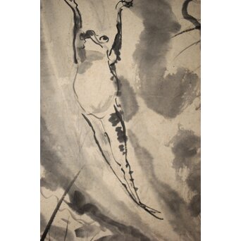 房山人 沼の舞 紙本水墨掛軸　Z453 