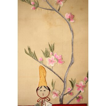 刺繍絵画 押雛 絹本掛軸　Z454 