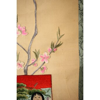 刺繍絵画 押雛 絹本掛軸　Z454 
