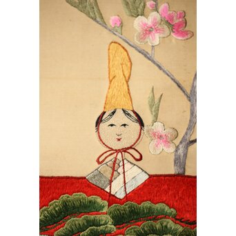 刺繍絵画 押雛 絹本掛軸　Z454 