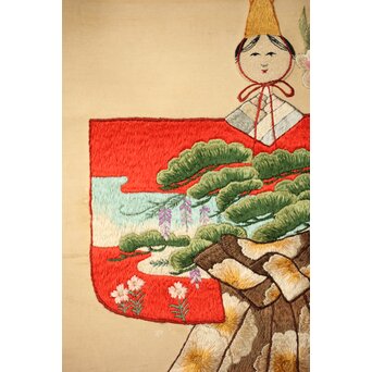 刺繍絵画 押雛 絹本掛軸　Z454 
