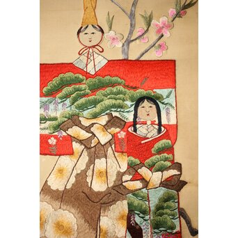刺繍絵画 押雛 絹本掛軸　Z454 