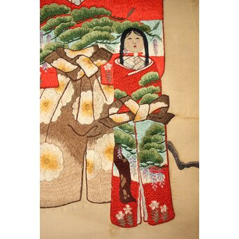 刺繍絵画 押雛 絹本掛軸　Z454 