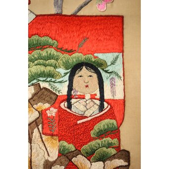 刺繍絵画 押雛 絹本掛軸　Z454 