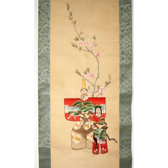 刺繍絵画 押雛 絹本掛軸　Z454