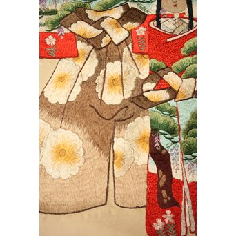刺繍絵画 押雛 絹本掛軸　Z454 