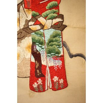 刺繍絵画 押雛 絹本掛軸　Z454 