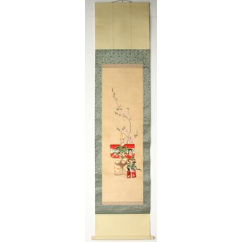 刺繍絵画 押雛 絹本掛軸　Z454 