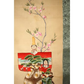 刺繍絵画 押雛 絹本掛軸　Z454 