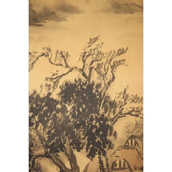 倣 中村不折 山水図 絹本掛軸　Z455 