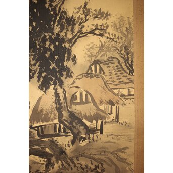 倣 中村不折 山水図 絹本掛軸　Z455 