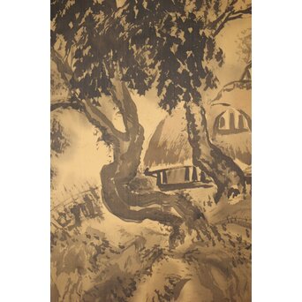 倣 中村不折 山水図 絹本掛軸　Z455 