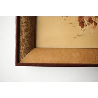 高島屋画室か 竹内栖鳳下絵 仔犬図 刺繍絵画額装　Z456 