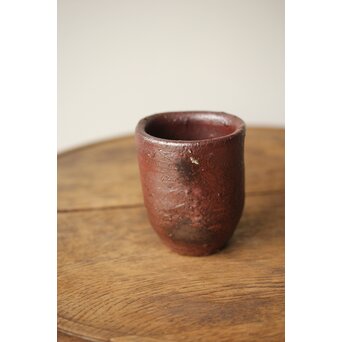 沖縄の鬼才 國吉清尚/国吉 焼締 湯呑 酒杯 共箱　P438 