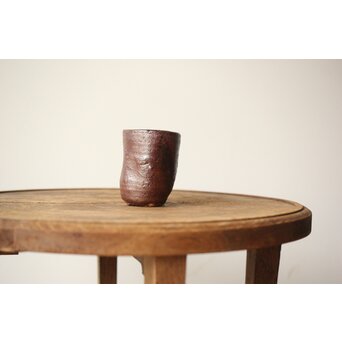 沖縄の鬼才 國吉清尚/国吉 焼締 湯呑 酒杯 共箱　P438 