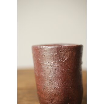 沖縄の鬼才 國吉清尚/国吉 焼締 湯呑 酒杯 共箱　P438 